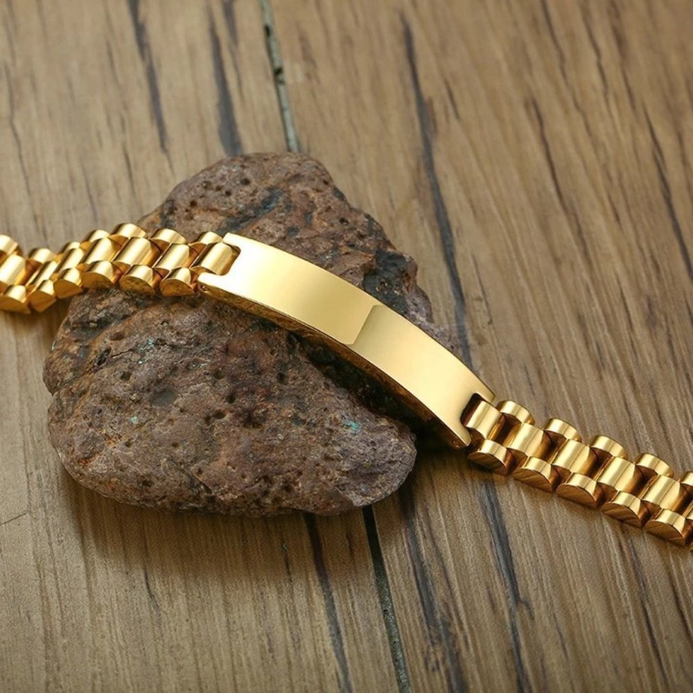 Mens plated high polished stainless steel custom bracelet. NWT - Picture 5 of 7